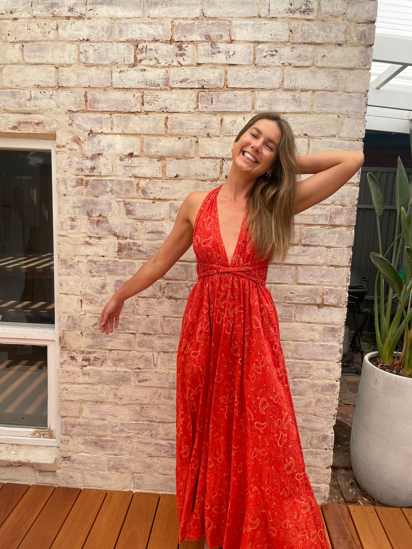 Scanlan Theodore Cotton Paisley Halter Dress - Red