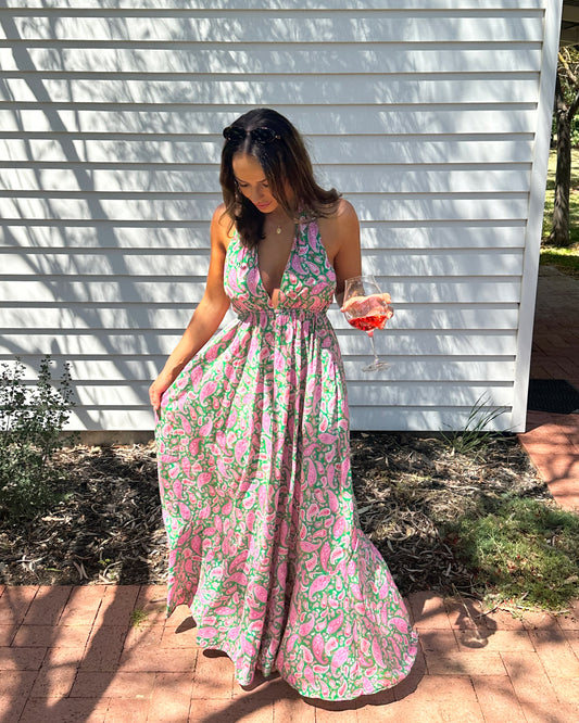 Scanlan Theodore Cotton Paisley Halter Dress - Green