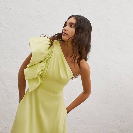 Aje Bonjour Asymmetric Midi Dress - Lime Green